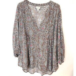 St. Johns Bay Paisley boho floral Button Front Blouse 2X Career Casual Rayon